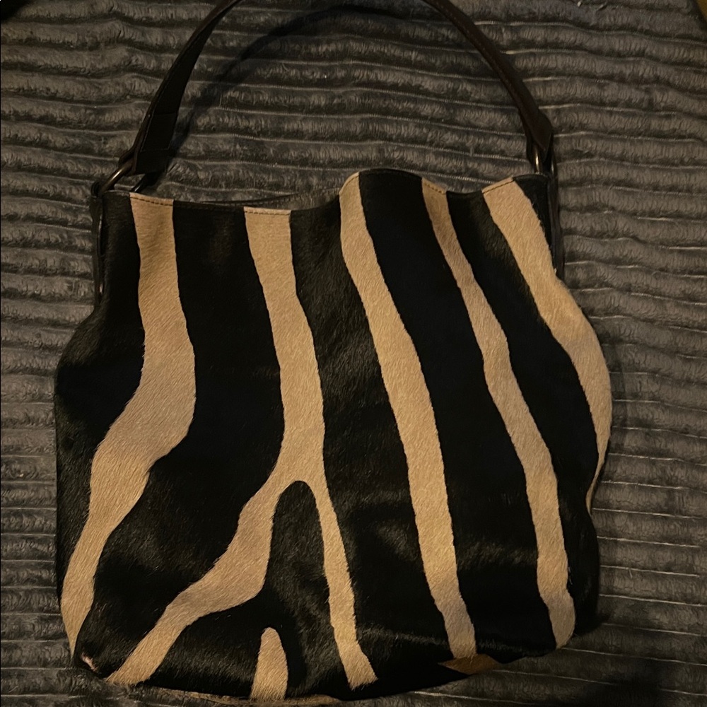 Maurizio Taiuti Black and Tan Zebra Shoulder Bag